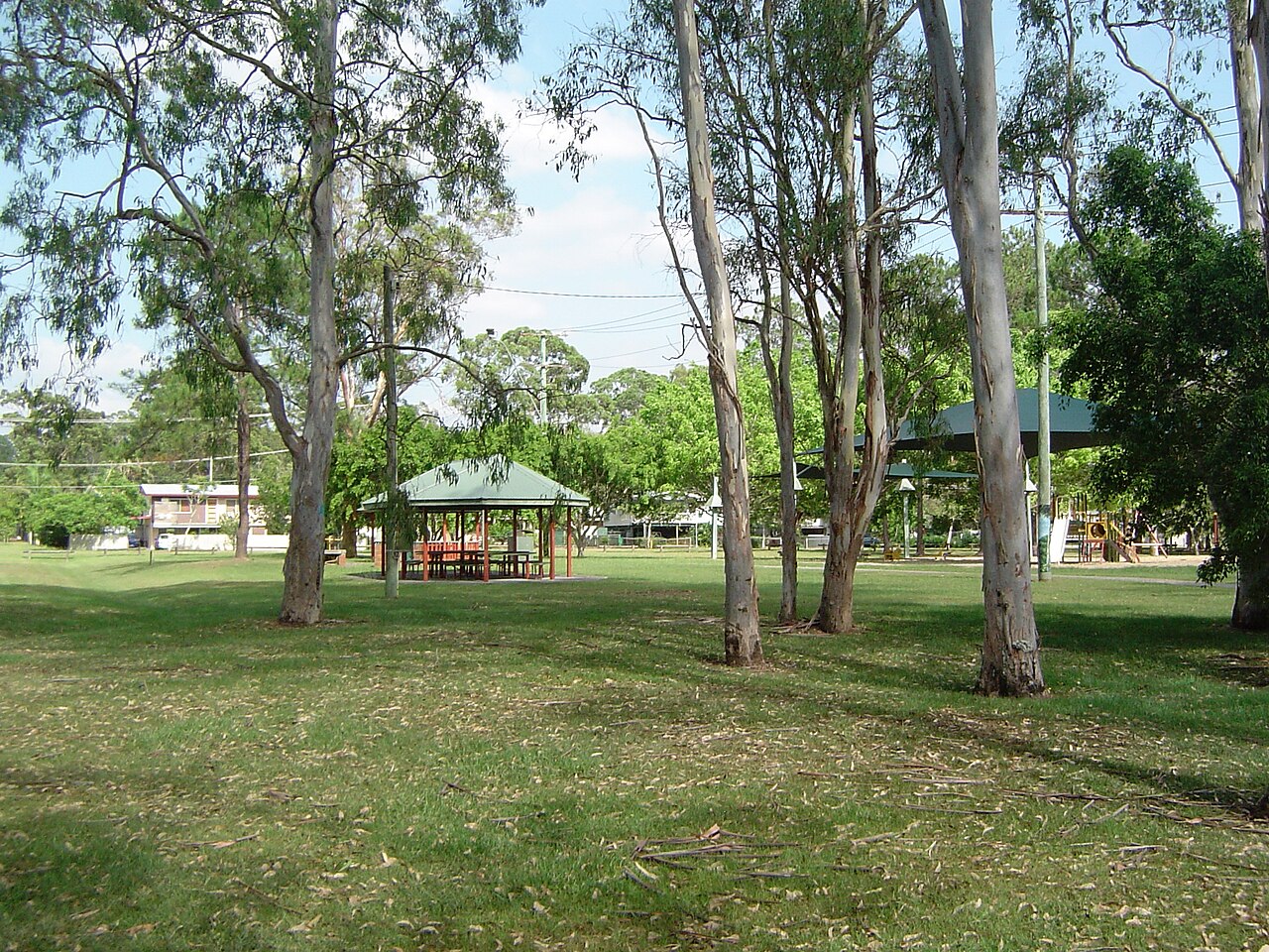 Shelter and lawn at Evergreen Park, Loganlea